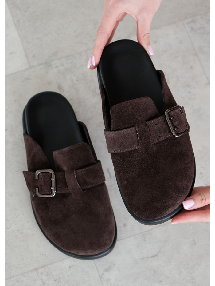 Шльопанці клоги замша brown 8465-28