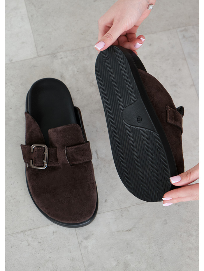 Шльопанці клоги замша brown 8465-28
