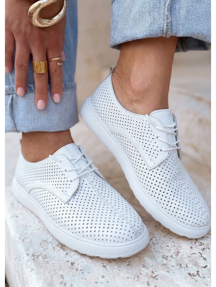 Туфли Barefoot кожаные белые с перфорацией летние 8681-28
