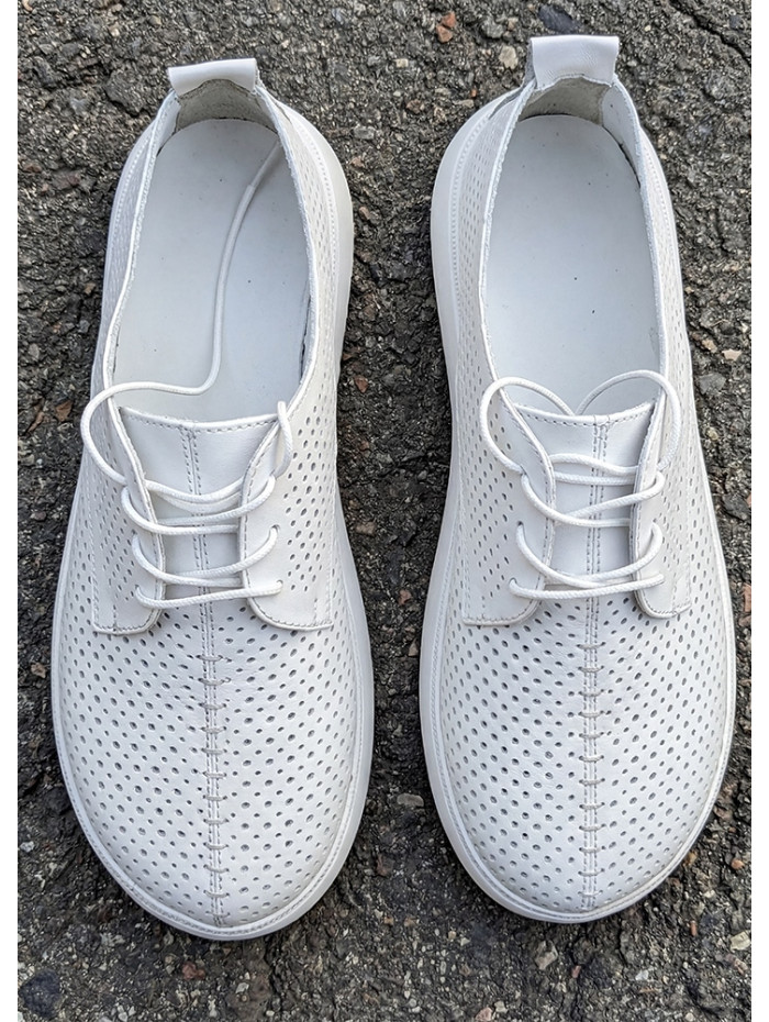 Туфли Barefoot кожаные белые с перфорацией летние 8681-28