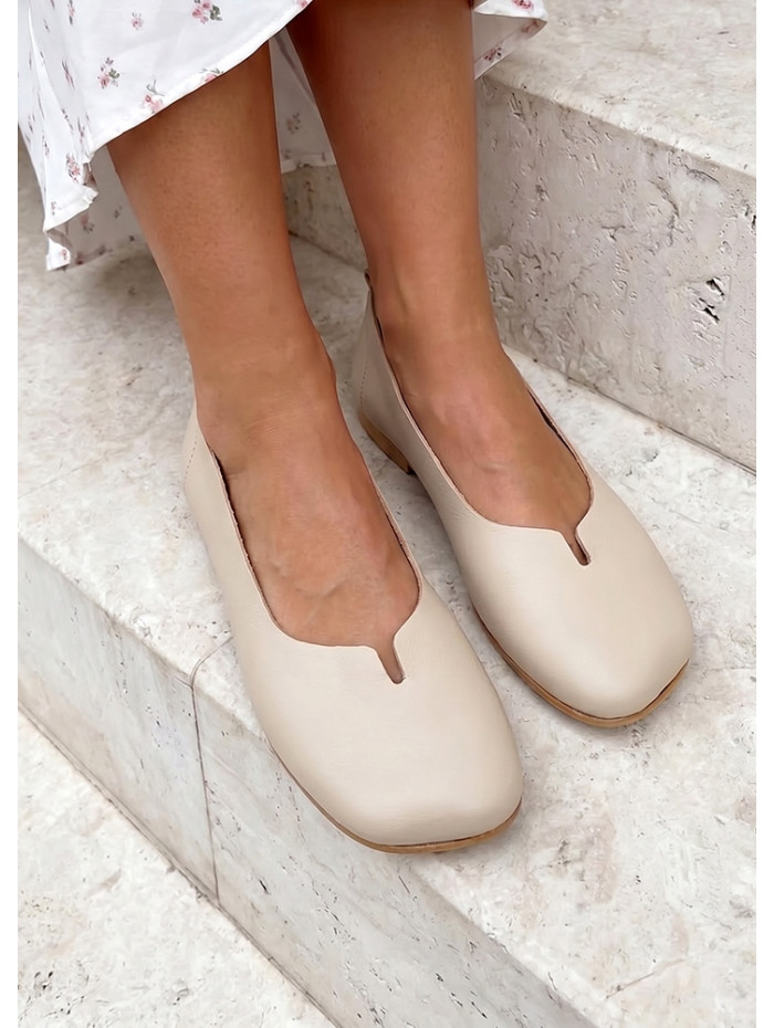 Туфли балетки бежевые Barefoot кожаные 8697-28