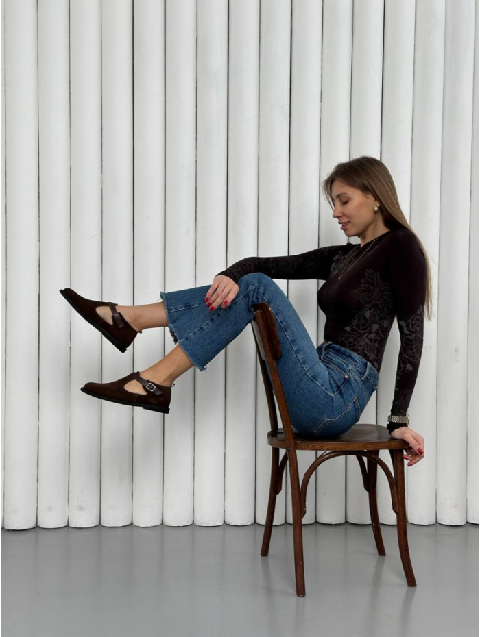 Клогі жіночі замшеві шоколадного кольору закриті 9921-1